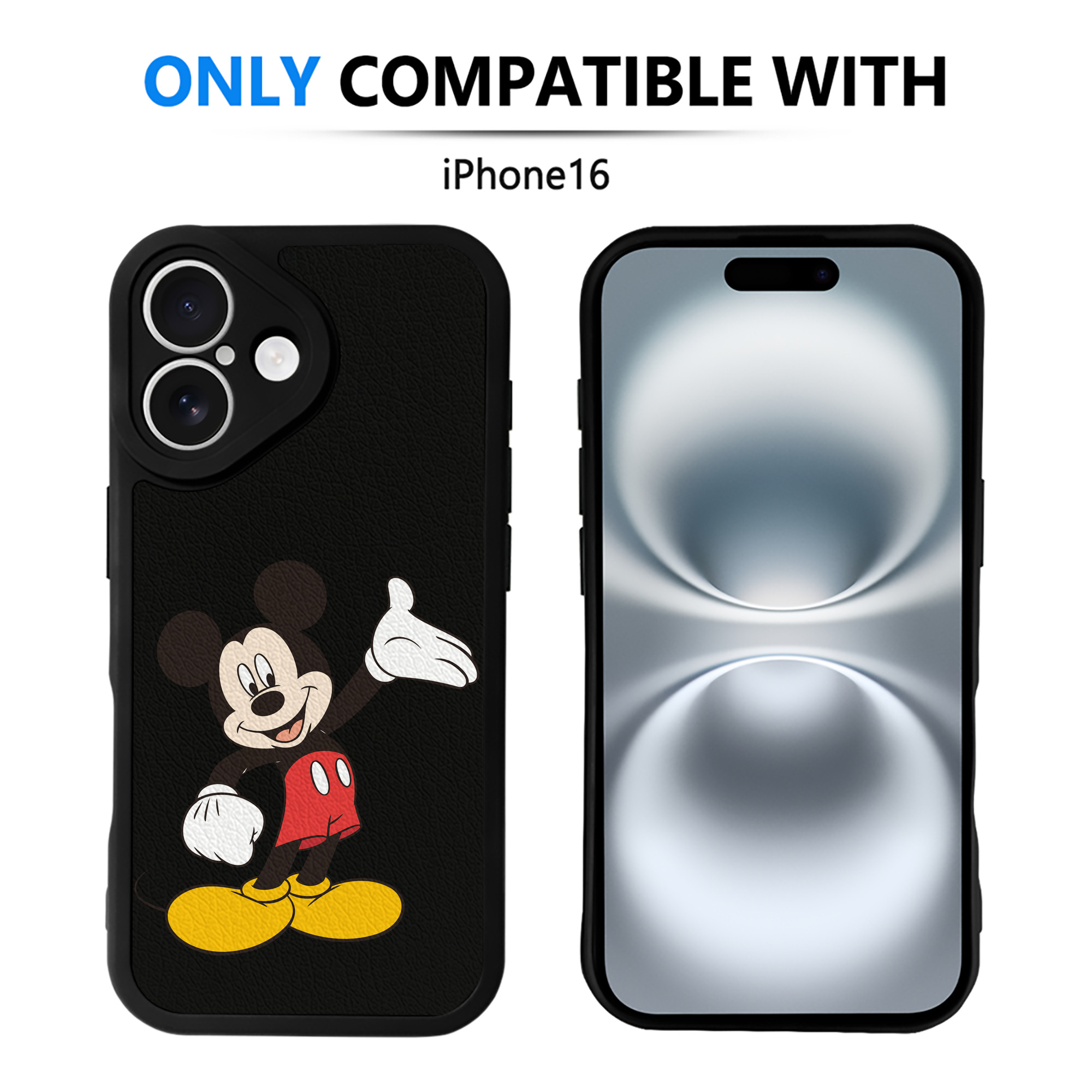 （画像用） ミッキーマウス Mickey Mouse 【iPhone 16シリーズ対応】シリコンスマホケース（レザー調） 材質：シリコン